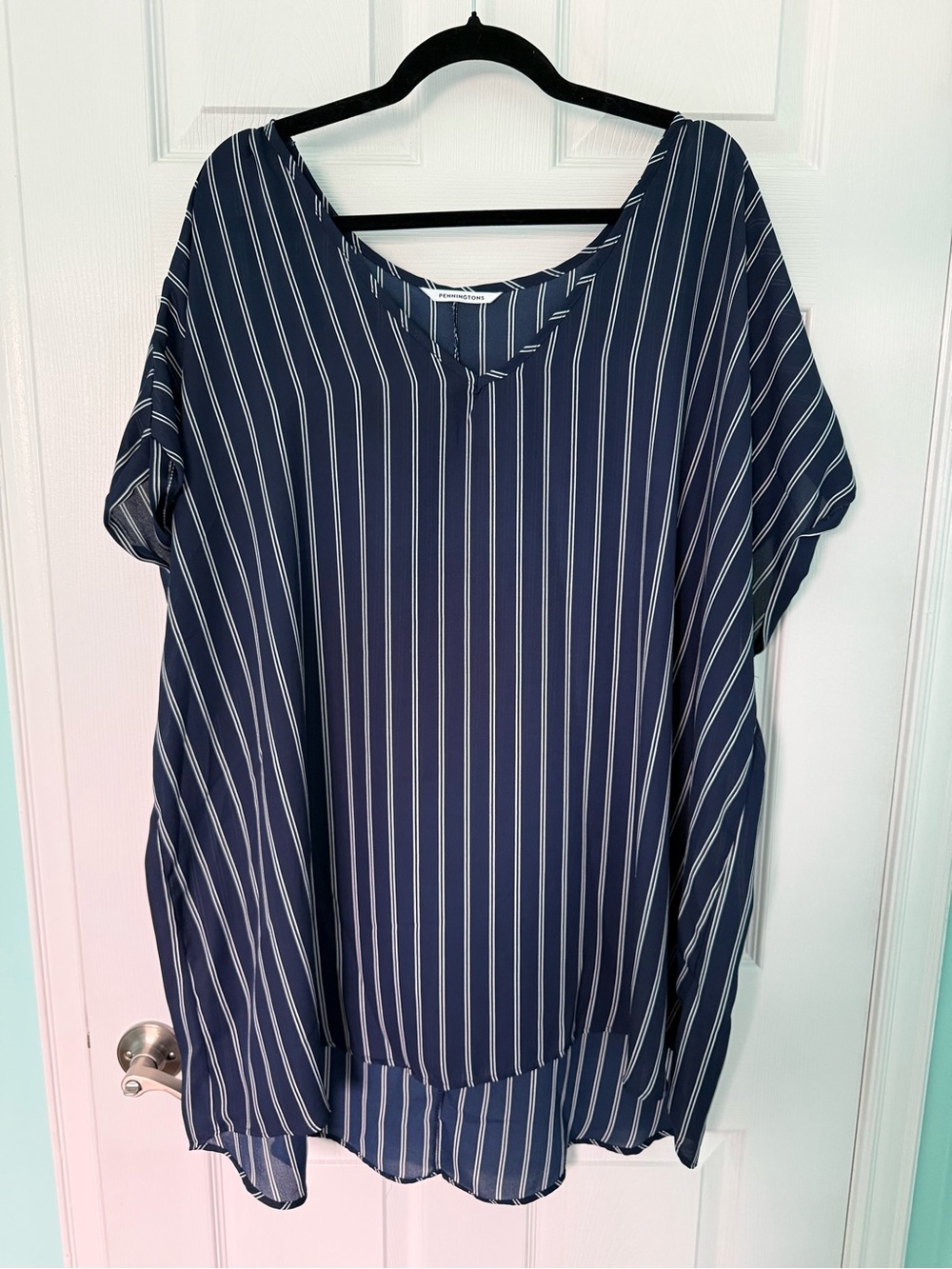 Penningtons Navy and White Vertical Stripe Tunic